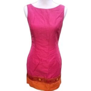 Vintage Mica Silk Shift Dress Pink Orange Size 4